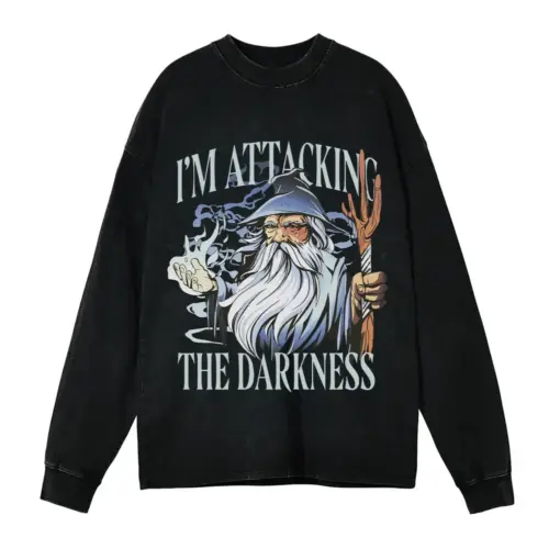 Wizard Fantasy Spell Acid Wash Oversized Long Sleeve Shirt