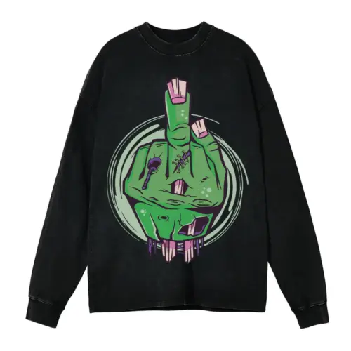 Zombiehand Acid Wash Oversized Long Sleeve Shirt