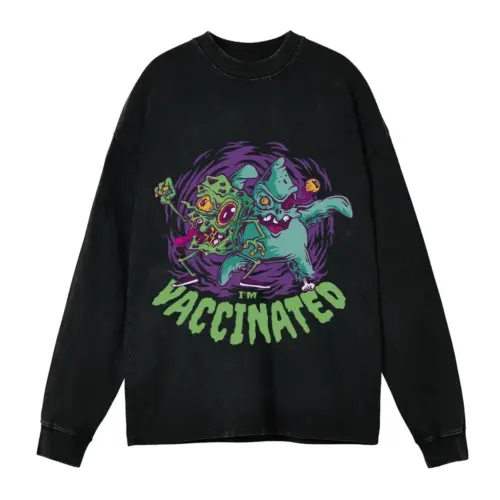 Zombie Characters Parody Acid Wash Oversized Long Sleeve Shirt