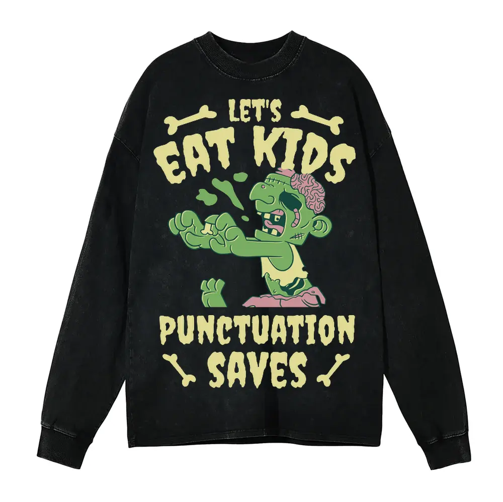 Zombieeatkids Acid Wash Oversized Long Sleeve Shirt