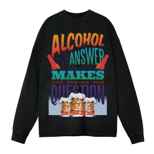 Alcohol Quote 0 Hq Acid Wash Oversized Long Sleeve Shirt