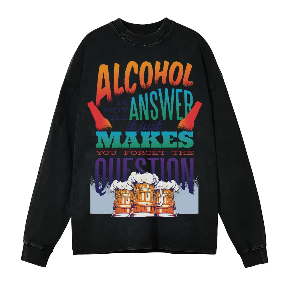 Alcohol Quote 0 Hq Acid Wash Oversized Long Sleeve Shirt