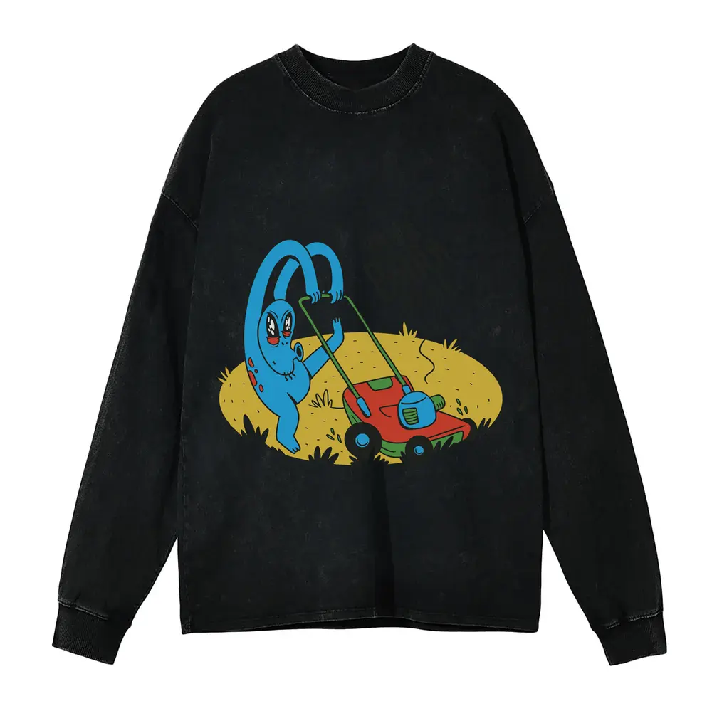 Alien Lawnmower Acid Wash Oversized Long Sleeve Shirt