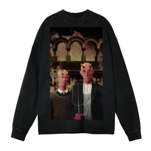 American Gothic Phonecase Acid Wash Oversized Long Sleeve Shirt