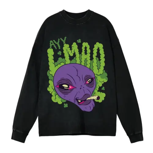 Alien Stoned Acid Wash Oversized Long Sleeve Shirt