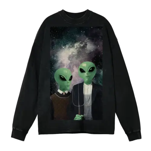 American Gothic Phonecase B Acid Wash Oversized Long Sleeve Shirt