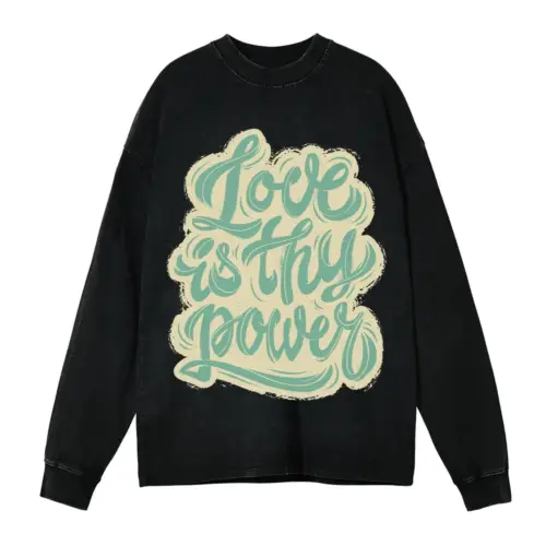 06 Lettering Love Is Thy Power Si Acid Wash Oversized Long Sleeve Shirt
