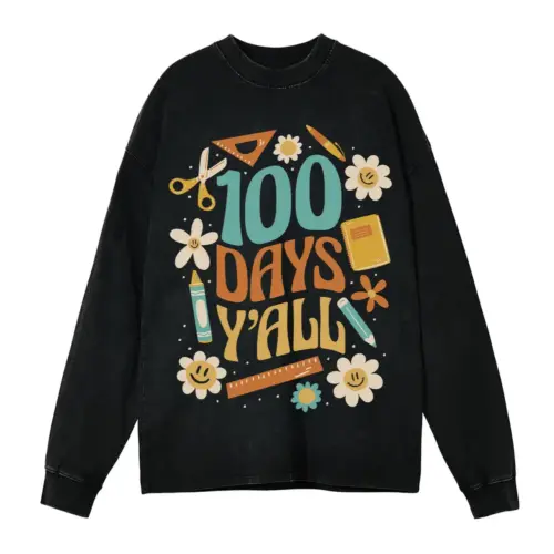 100 Days Acid Wash Oversized Long Sleeve Shirt