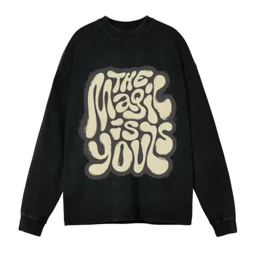 02 Lettering The Magic Is Yours Si Acid Wash Oversized Long Sleeve Shirt
