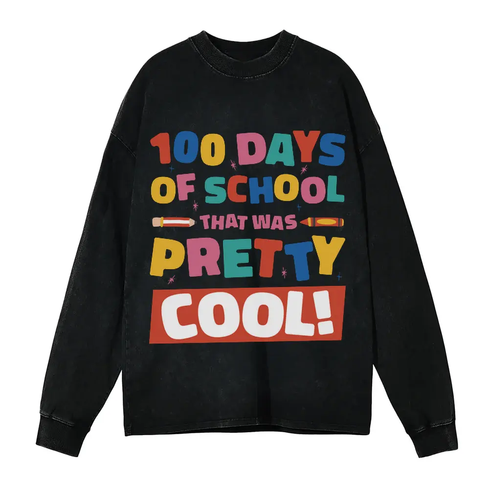 100 Days Of School Acid Wash Oversized Long Sleeve Shirt