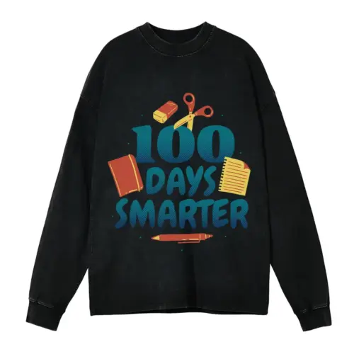 100 Days Acid Wash Oversized Long Sleeve Shirt