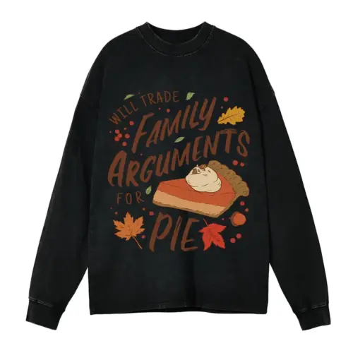 Anti Thanksgiving Family Arguments Acid Wash Oversized Long Sleeve Shirt
