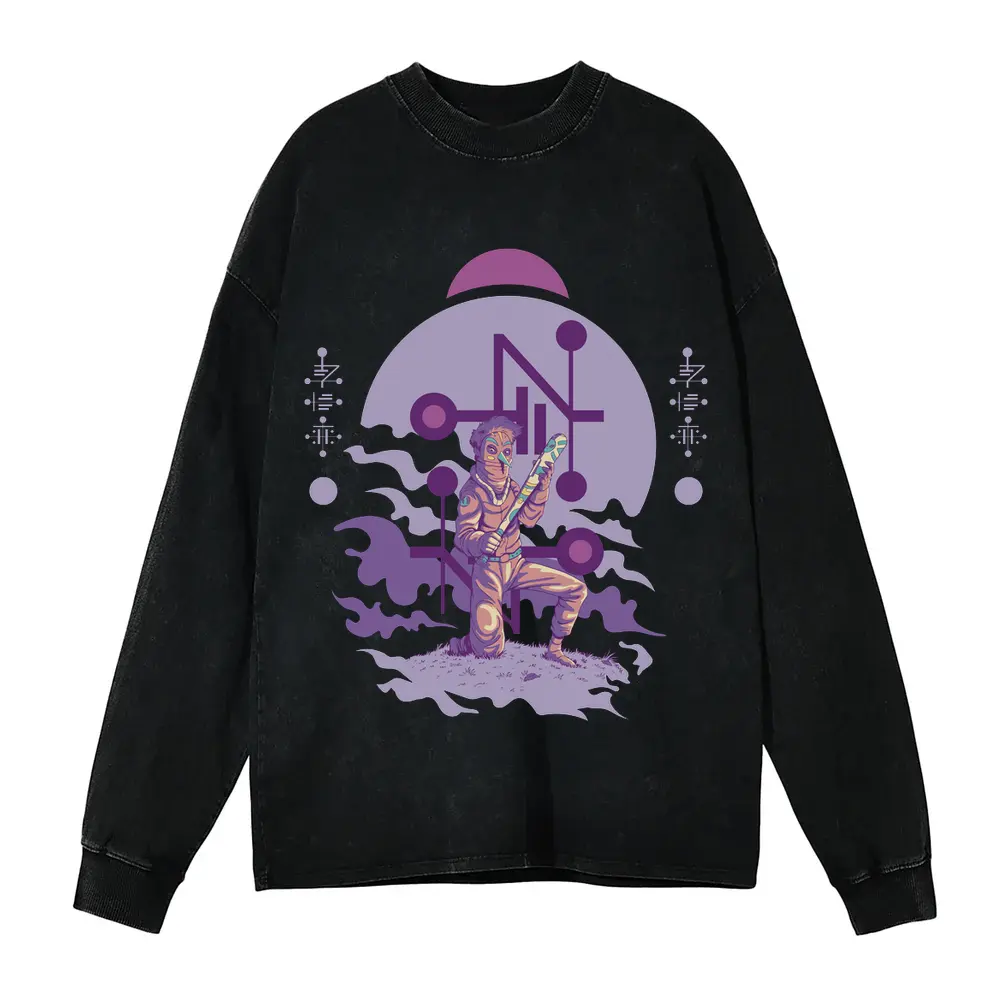 Alien Invasion A Acid Wash Oversized Long Sleeve Shirt