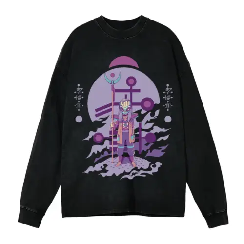 Alien Invasion B Acid Wash Oversized Long Sleeve Shirt
