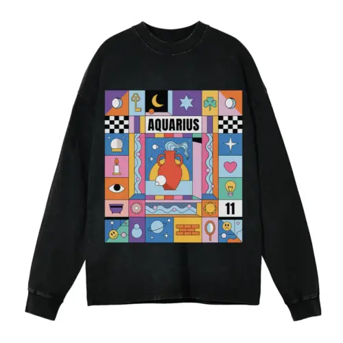 Aquarius Si Acid Wash Oversized Long Sleeve Shirt