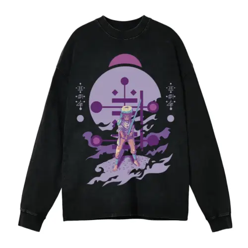 Alien Invasion Acid Wash Oversized Long Sleeve Shirt