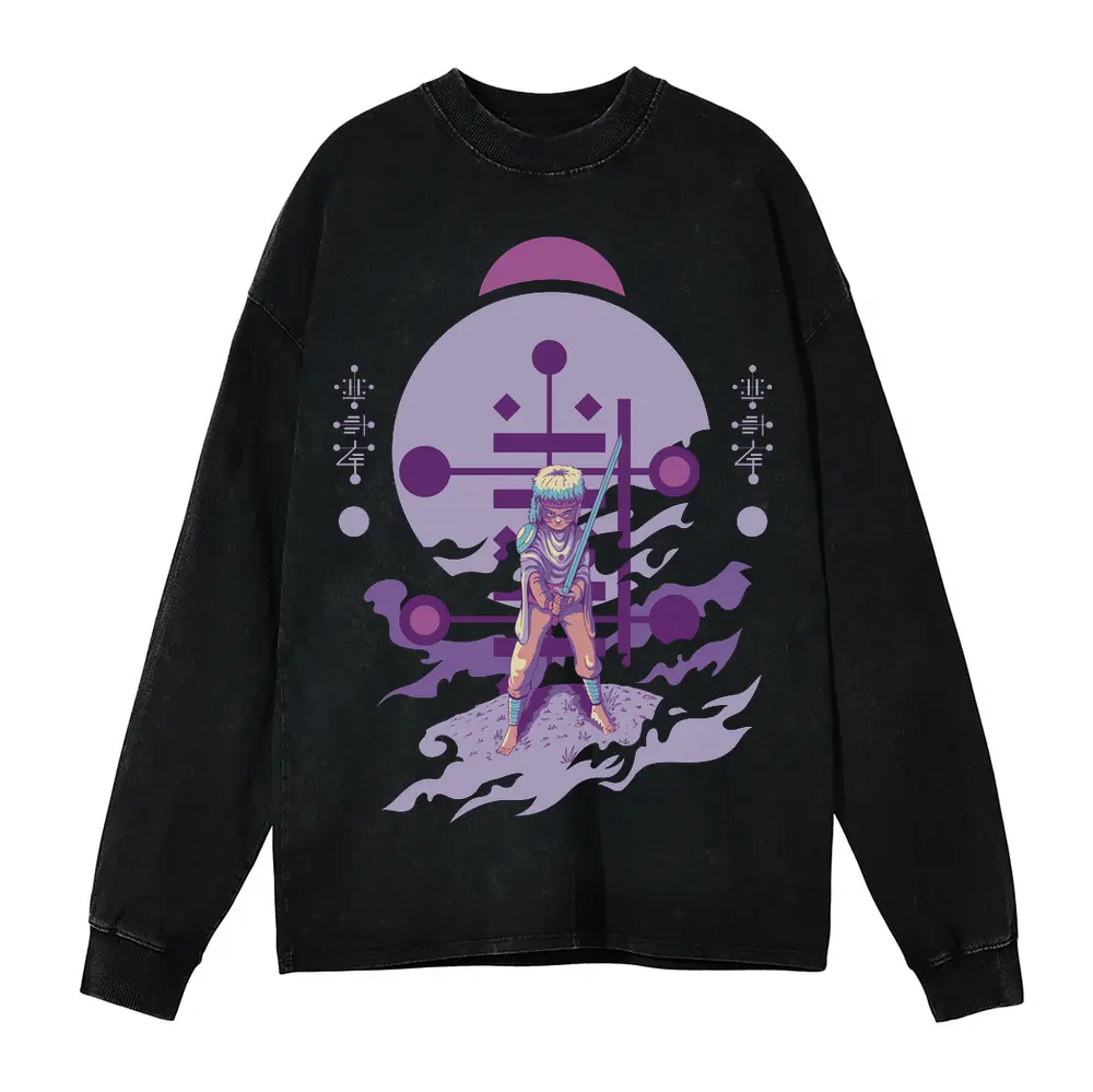 Alien Invasion Acid Wash Oversized Long Sleeve Shirt