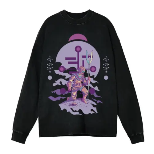 Alien Invasion E Acid Wash Oversized Long Sleeve Shirt