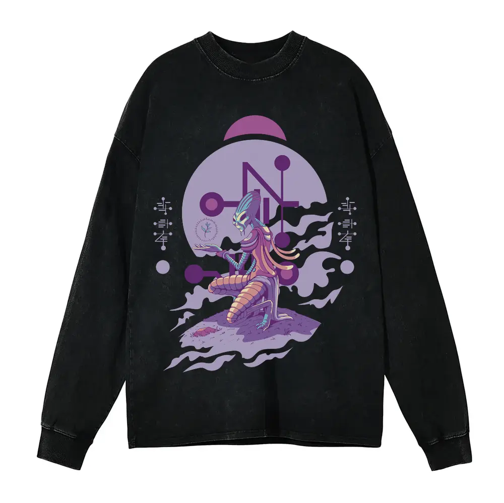 Alien Invasion I Acid Wash Oversized Long Sleeve Shirt