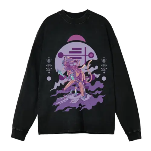 Alien Invasion 0 A Acid Wash Oversized Long Sleeve Shirt
