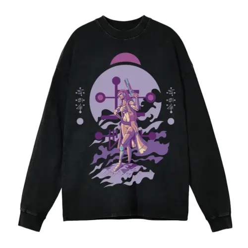 Alien Invasion G Acid Wash Oversized Long Sleeve Shirt