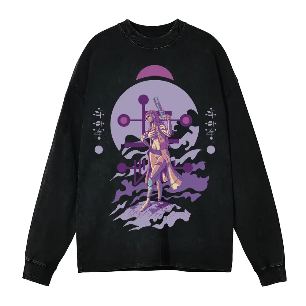 Alien Invasion G Acid Wash Oversized Long Sleeve Shirt