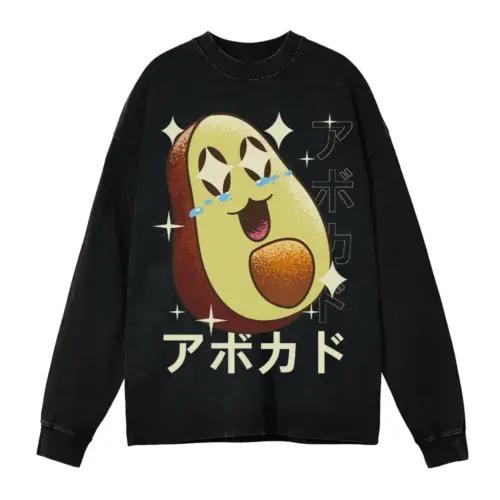 Avocadocrazykawaii Acid Wash Oversized Long Sleeve Shirt