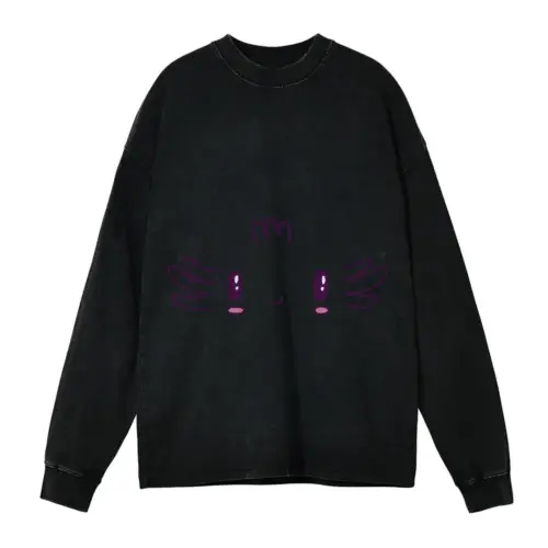 Axolotl Face Acid Wash Oversized Long Sleeve Shirt