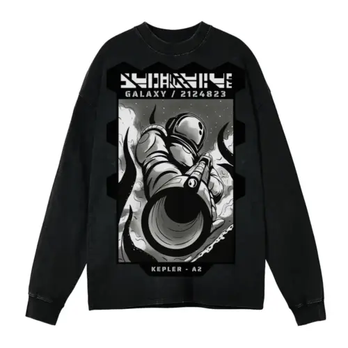 Astronauts K Acid Wash Oversized Long Sleeve Shirt