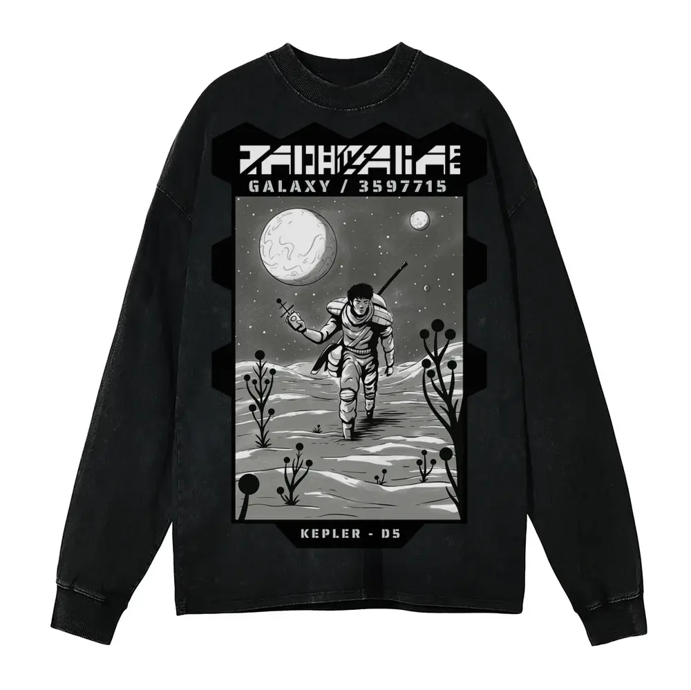 Astronauts J Acid Wash Oversized Long Sleeve Shirt