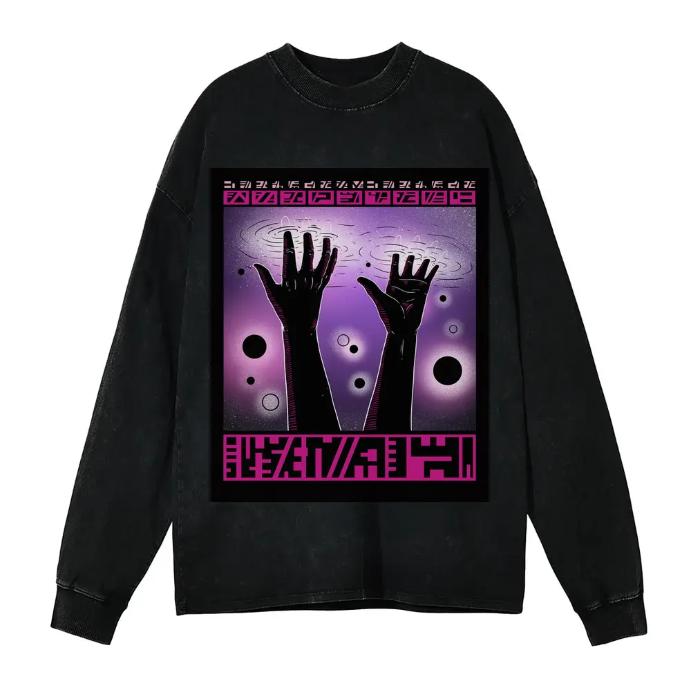 Beings Hands C Acid Wash Oversized Long Sleeve Shirt