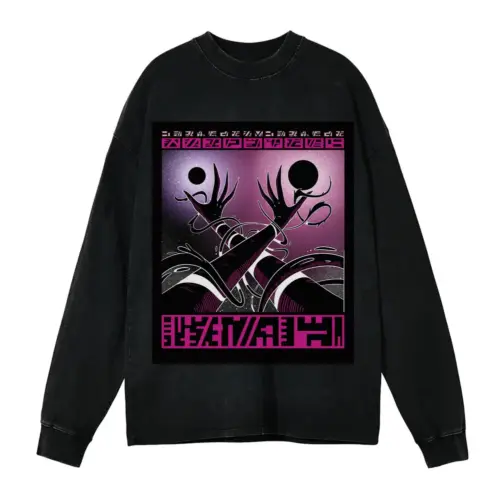 Beings Hands F Acid Wash Oversized Long Sleeve Shirt