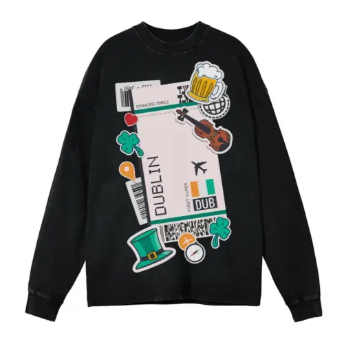 Boarding Pass Dublin Acid Wash Oversized Long Sleeve Shirt