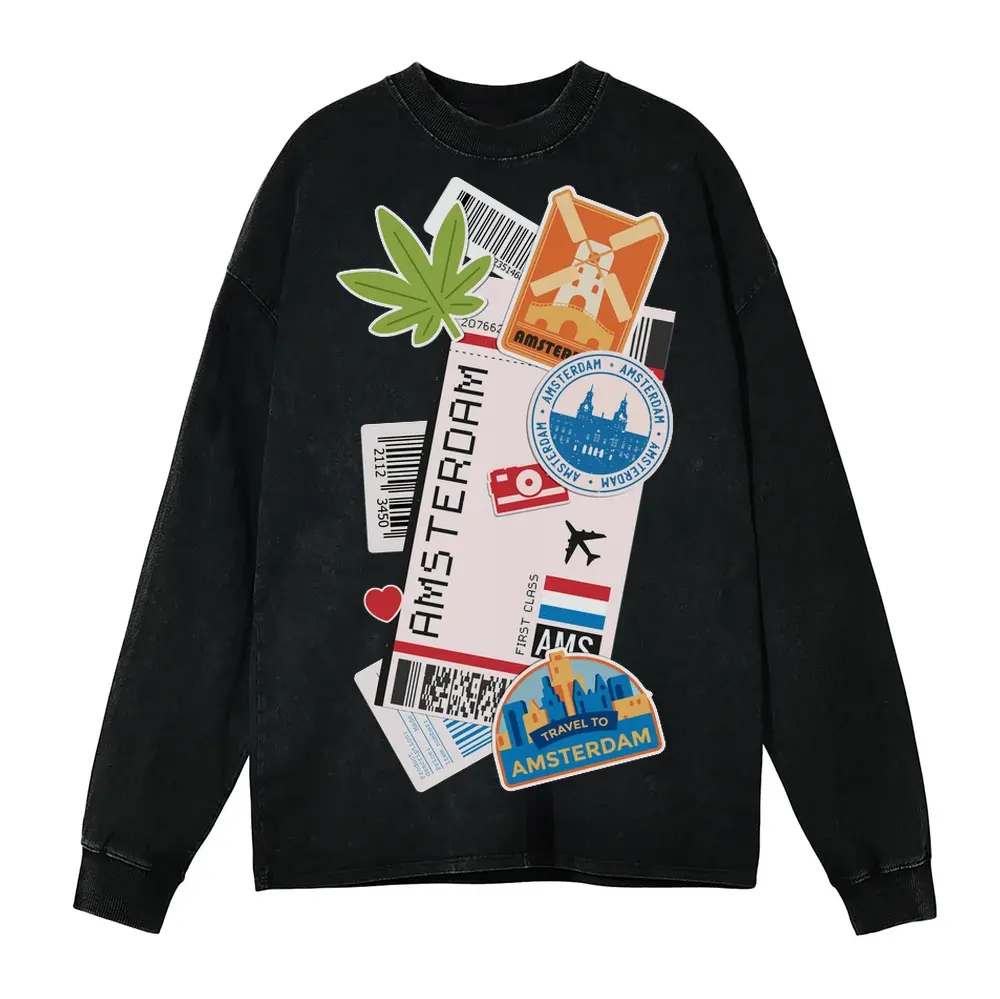 Boarding Pass Phone Case A Acid Wash Oversized Long Sleeve Shirt