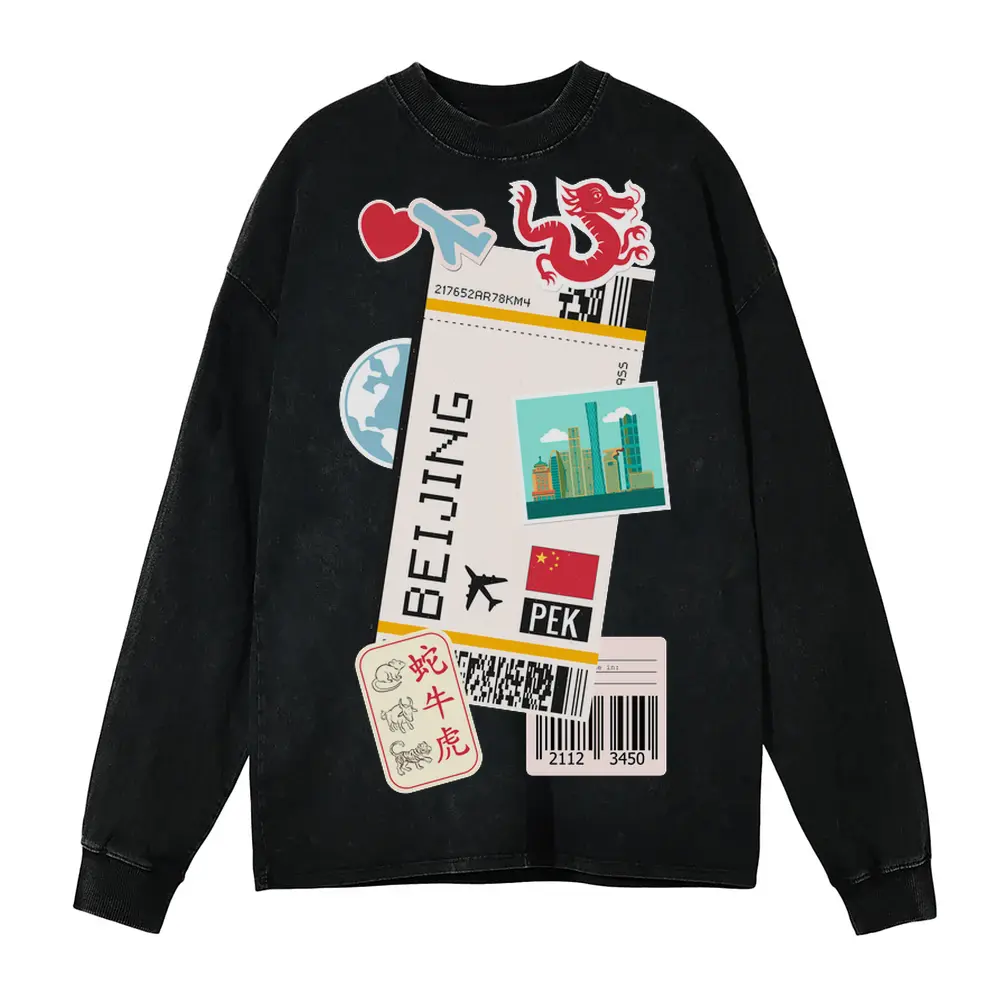 Beijing Acid Wash Oversized Long Sleeve Shirt