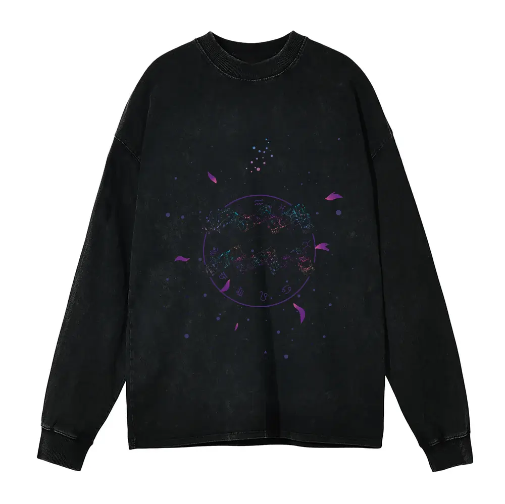 Zodiac Aqarius Acid Wash Oversized Long Sleeve Shirt