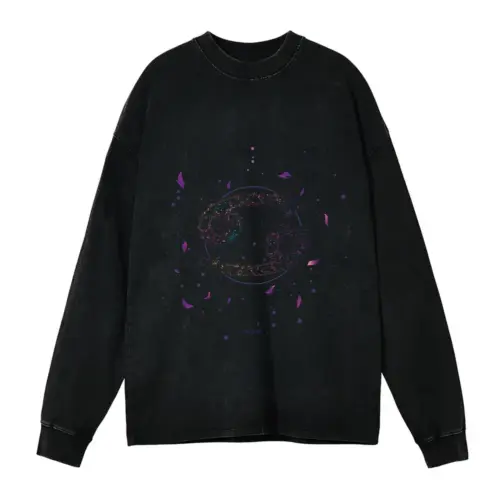 Zodiac Cancer Acid Wash Oversized Long Sleeve Shirt
