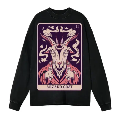 Wizard Goat 02 Si Acid Wash Oversized Long Sleeve Shirt