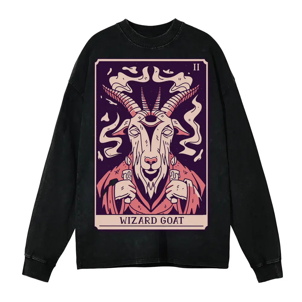 Wizard Goat 02 Si Acid Wash Oversized Long Sleeve Shirt