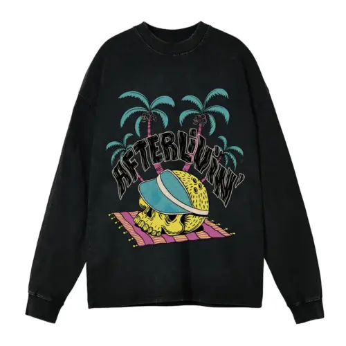 Afterlivin Acid Wash Oversized Long Sleeve Shirt