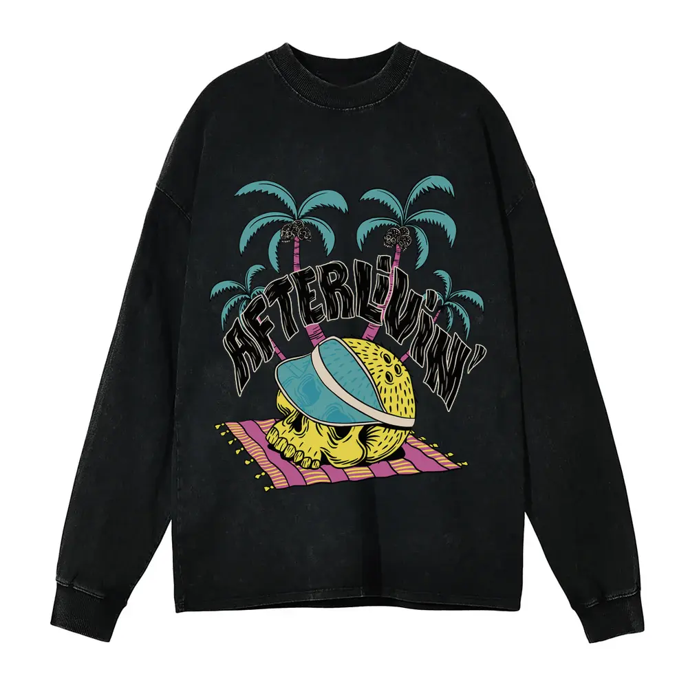 Afterlivin Acid Wash Oversized Long Sleeve Shirt