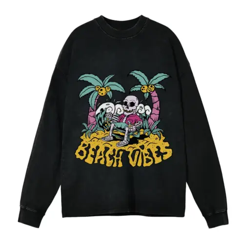 Beach Vibes Acid Wash Oversized Long Sleeve Shirt