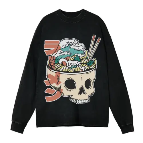 Ramenskull Acid Wash Oversized Long Sleeve Shirt