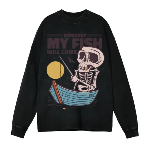 Skeletonfishing Acid Wash Oversized Long Sleeve Shirt