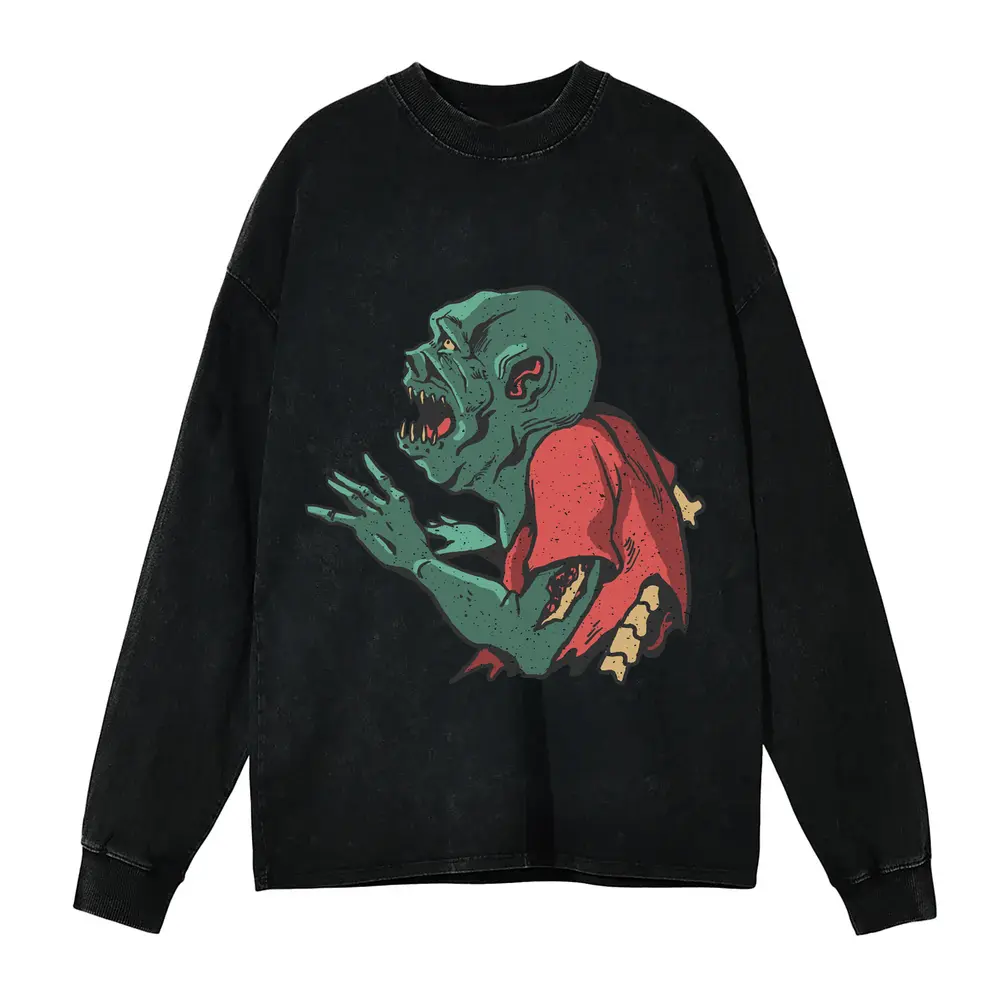 Zombie Mad Acid Wash Oversized Long Sleeve Shirt
