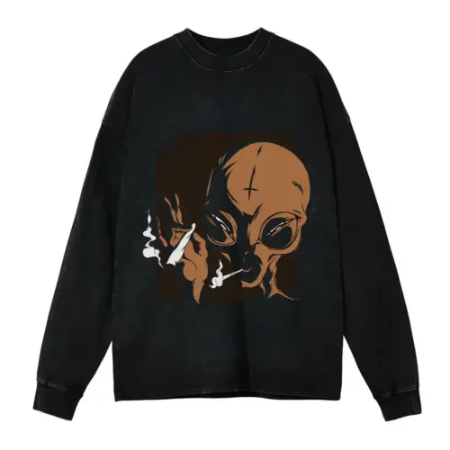 Alien 06 Hq Acid Wash Oversized Long Sleeve Shirt
