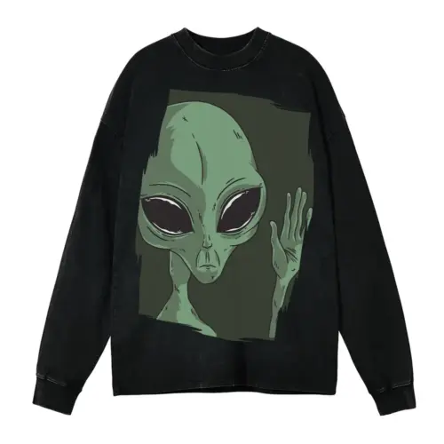 Alien Hand Acid Wash Oversized Long Sleeve Shirt