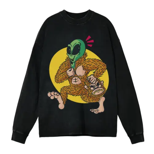 Alien Sassquatch Acid Wash Oversized Long Sleeve Shirt