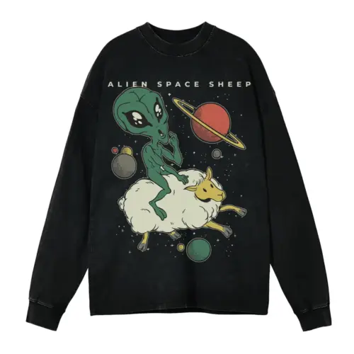Alien Space Sheep Acid Wash Oversized Long Sleeve Shirt