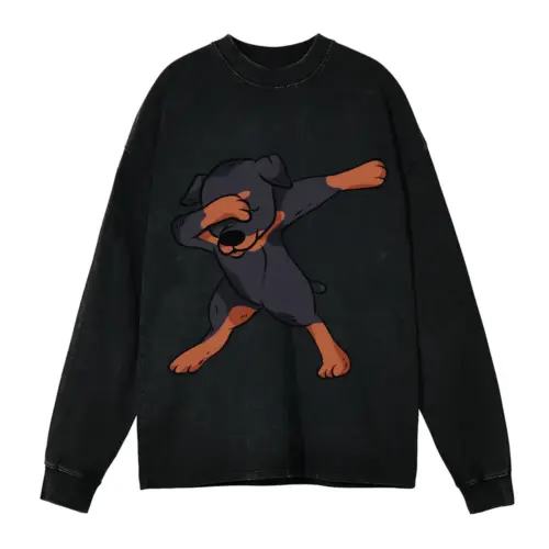 2558 Dab Rottweiler Acid Wash Oversized Long Sleeve Shirt